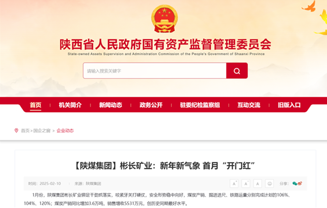 【省国资委网】陕煤集团yl6776永利集团矿业：新年新气象 首月“开门红”.png